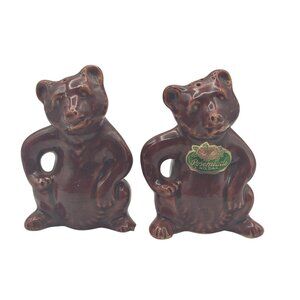 Rosemeade Brown Bear Salt & Pepper Shakers Ceramic Vintage Collectible